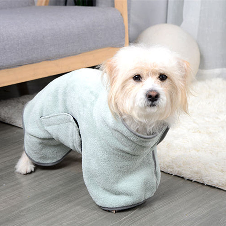 green dog bath towel standing