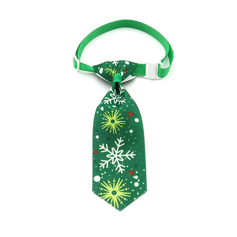 green snow flake patterned pet neck tie white background 