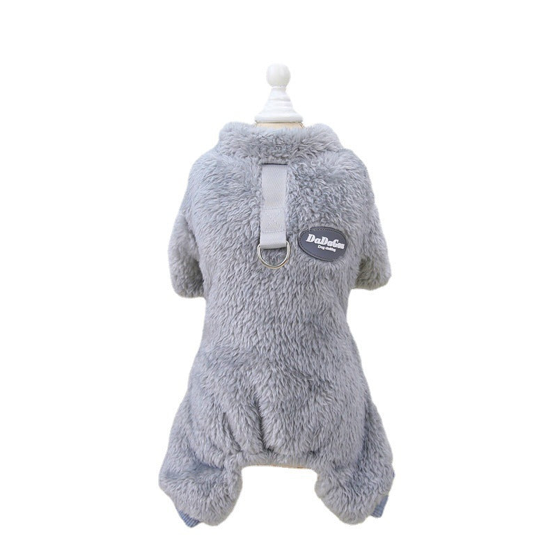 grey dadagon dog sweater white background