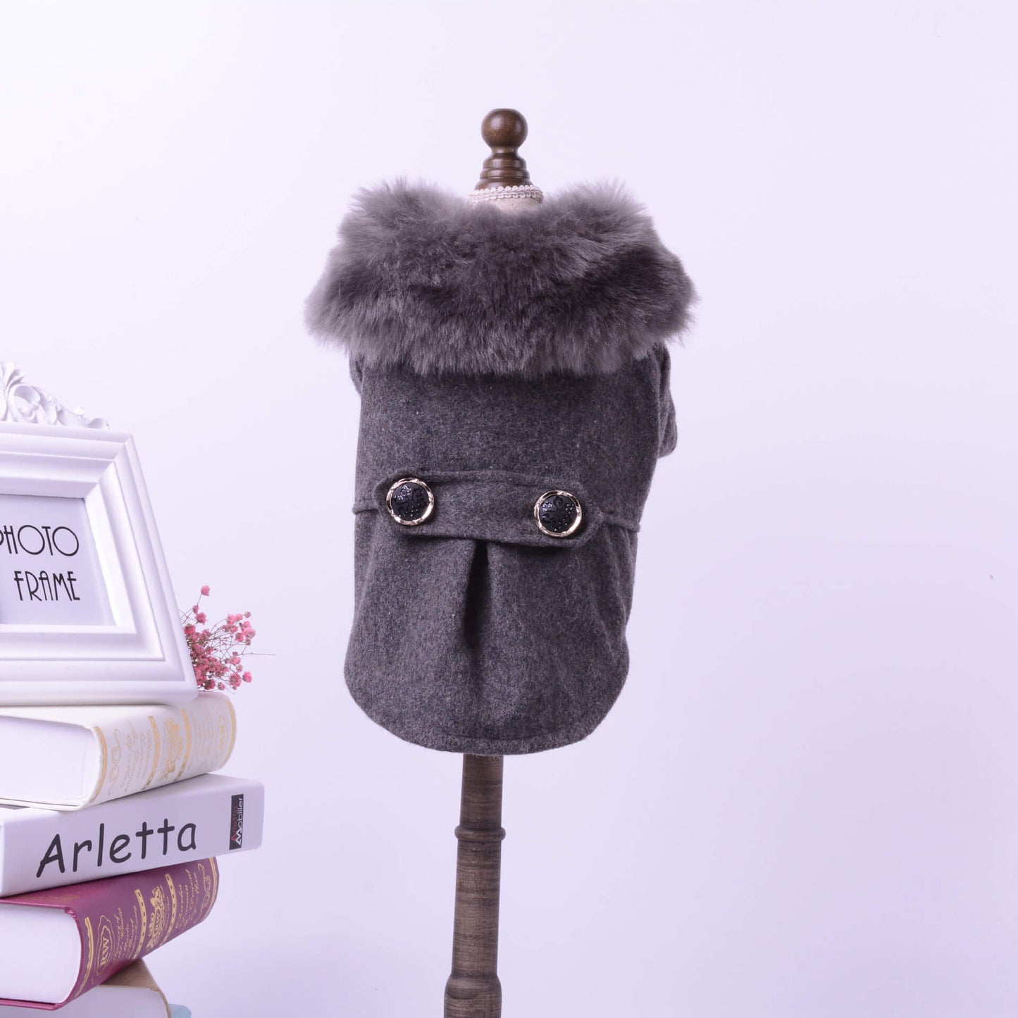 grey fur collared winter dog coat