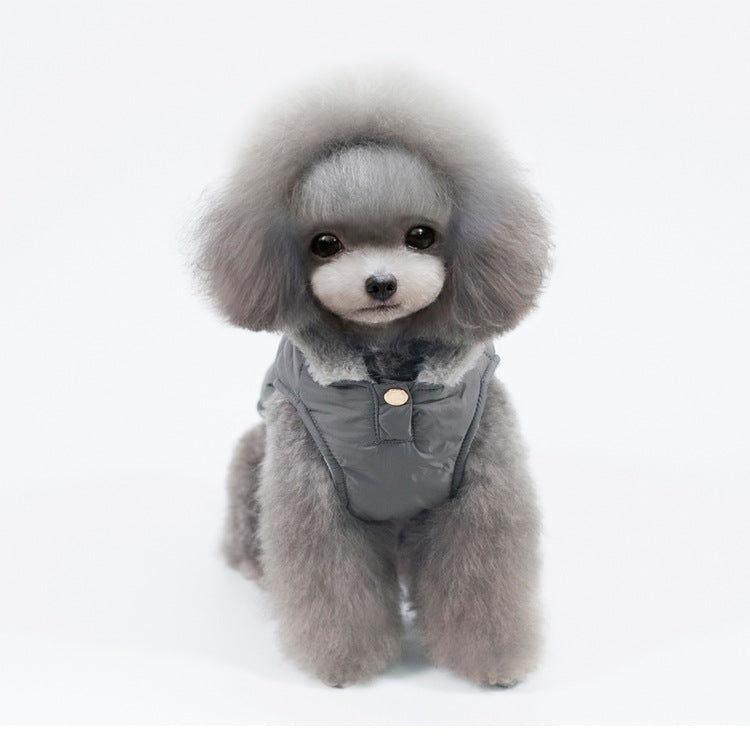 grey cotton dog coat one button white background