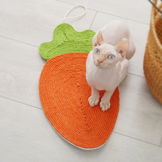 hairless cat sitting strawberry mat