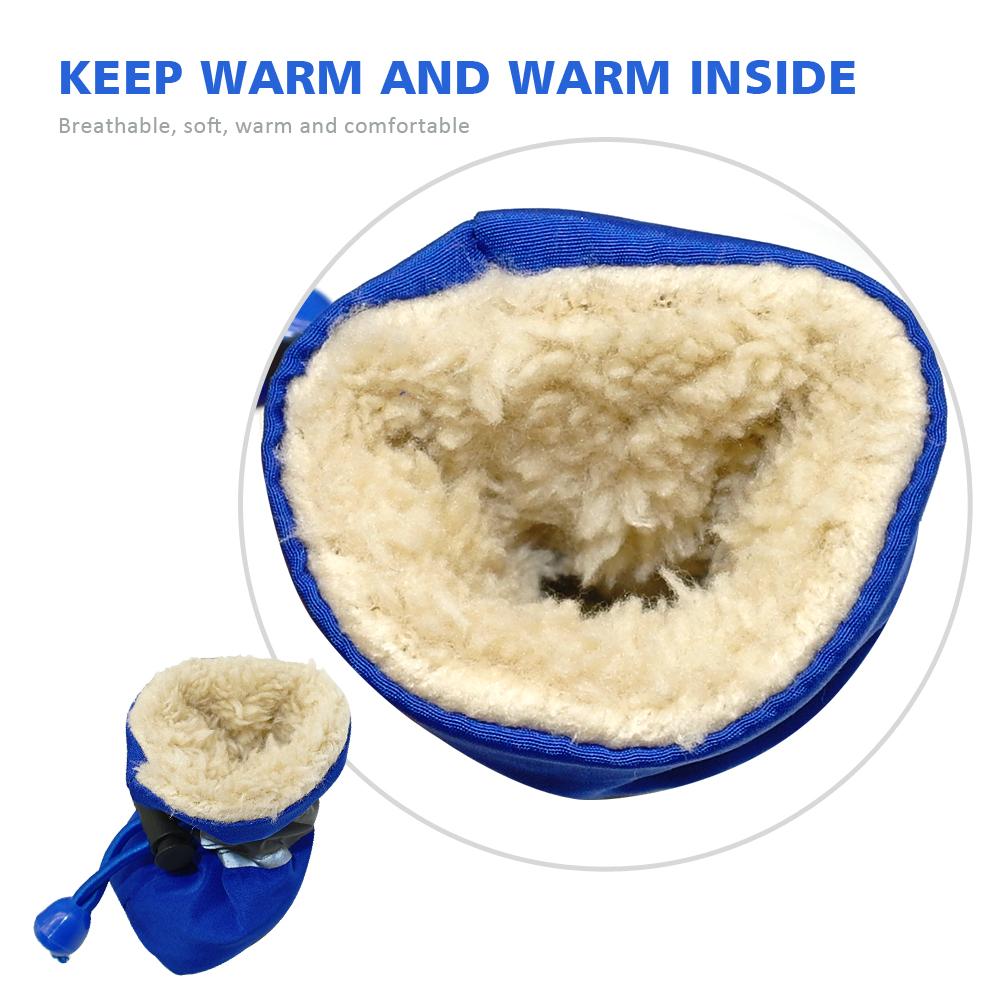 keep warm and warm inside view blue dog mitten white background