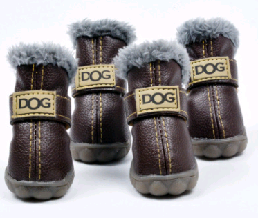 leather brown fluffy winter dog boots