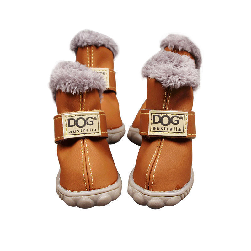 light brown fluffy winter dog boots