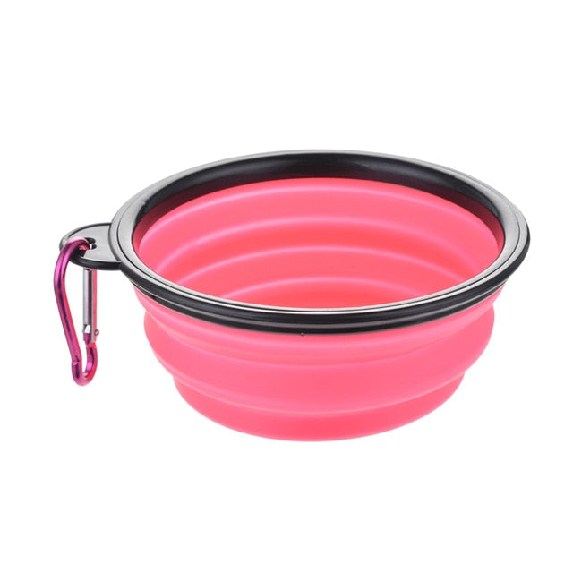 light red collapsible black rim dog bowl