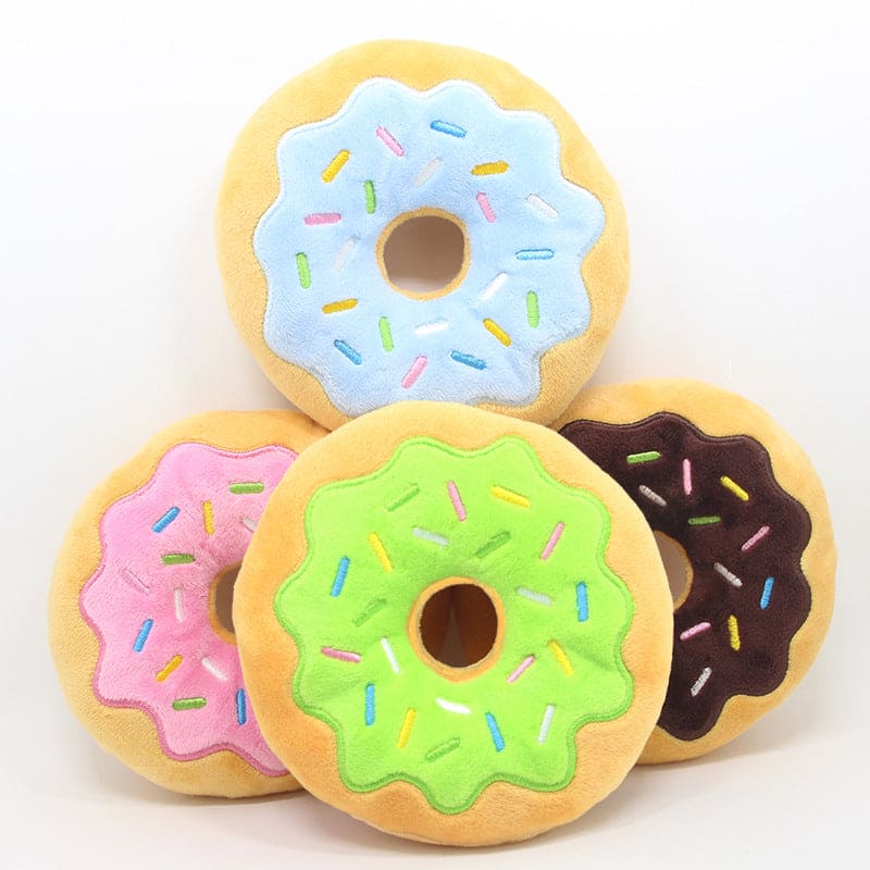 variety frosted sprinkled doughnut dog toys