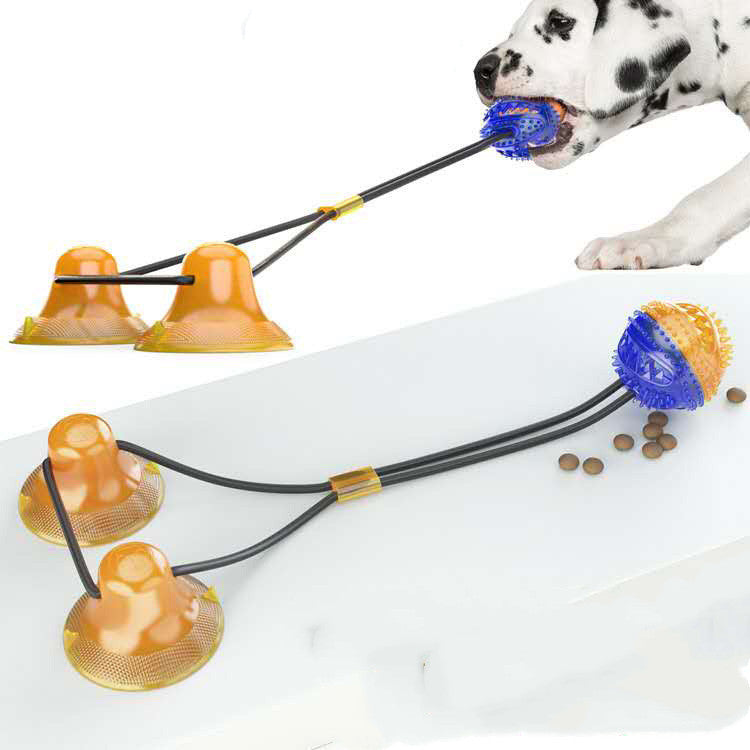 orange blue dog toy suction cup dalmatian pulling