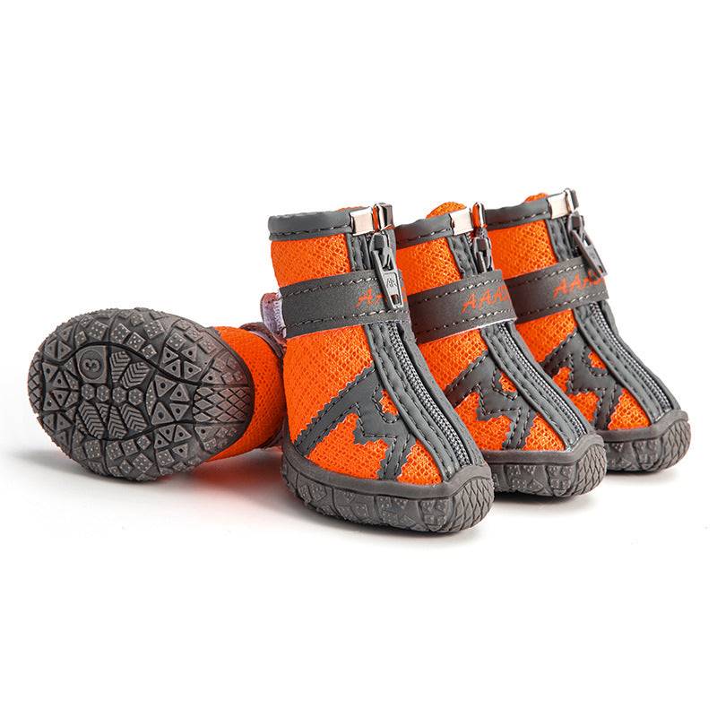 Orange dog shoes for all terrain and breathable with a zipper