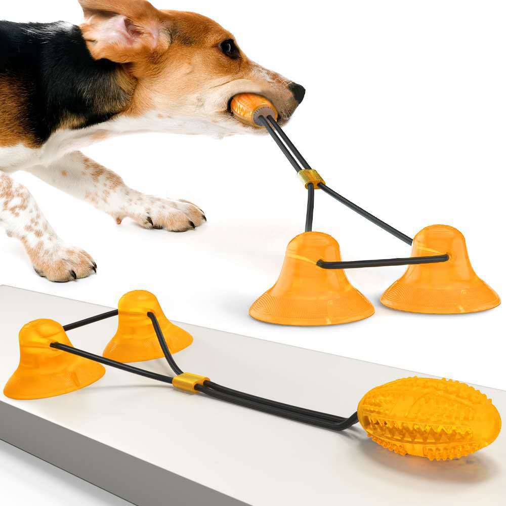 orange suction dog toy dog pulling