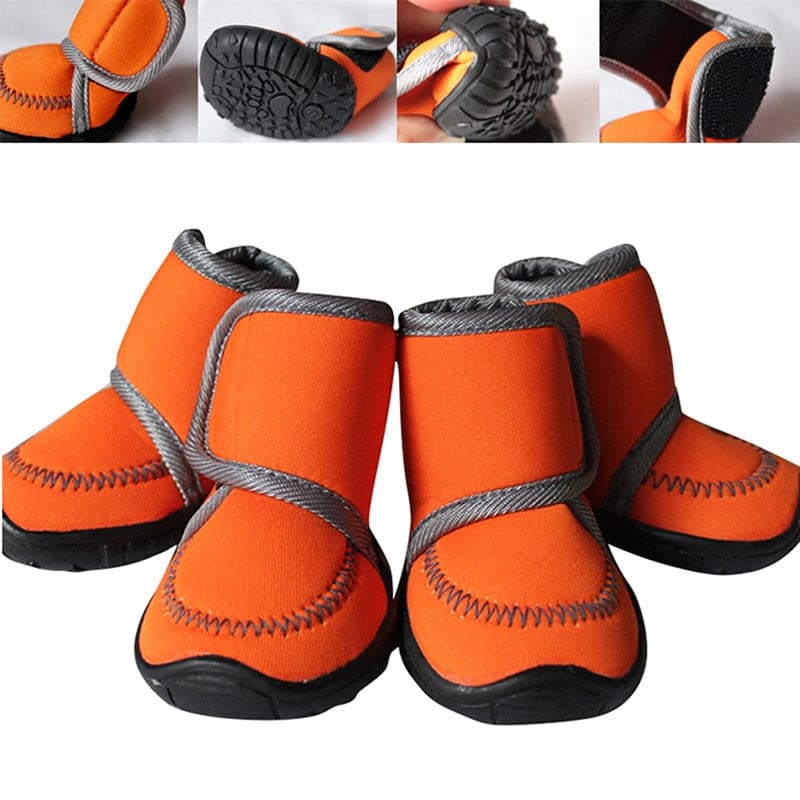 orange winter dog shoes tread collage