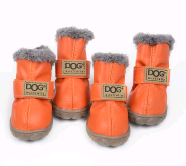 orange fluffy winter dog boots