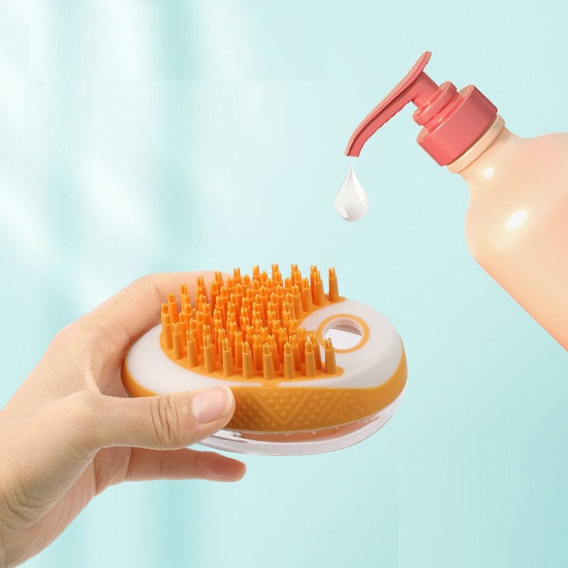 orange shampoo brush with soap