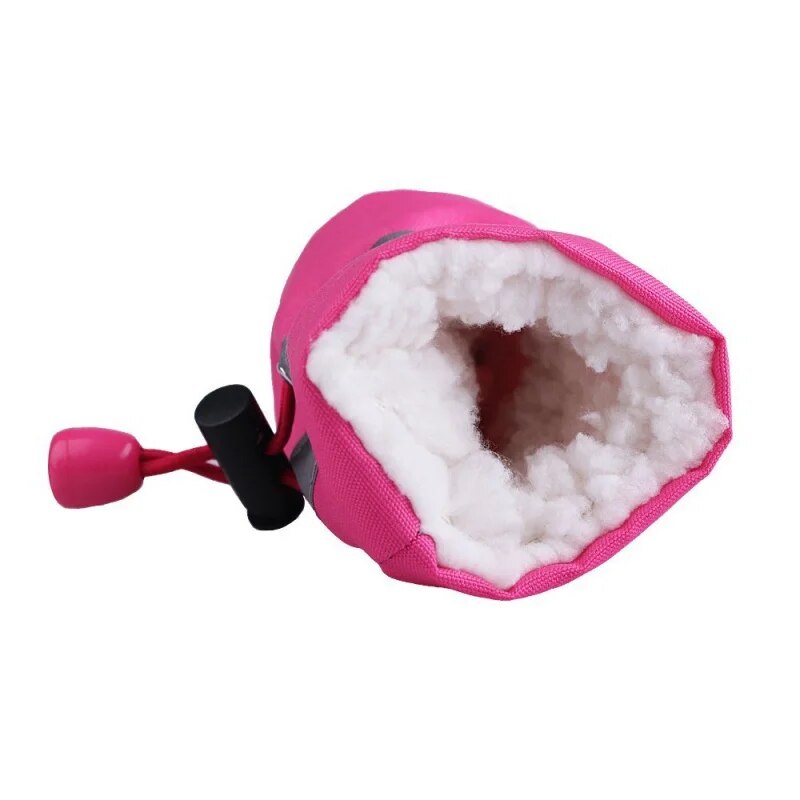 fluffy inside pink dog mitten draw string