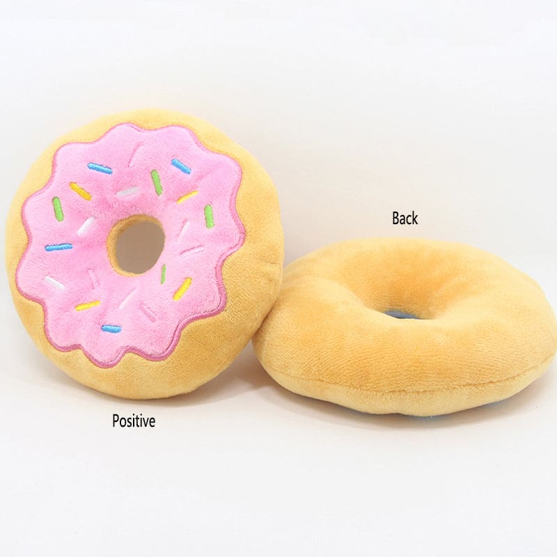 pink sprinkled doughnut dog toy front back