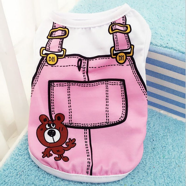 pink dog clothes overall teddy bear print