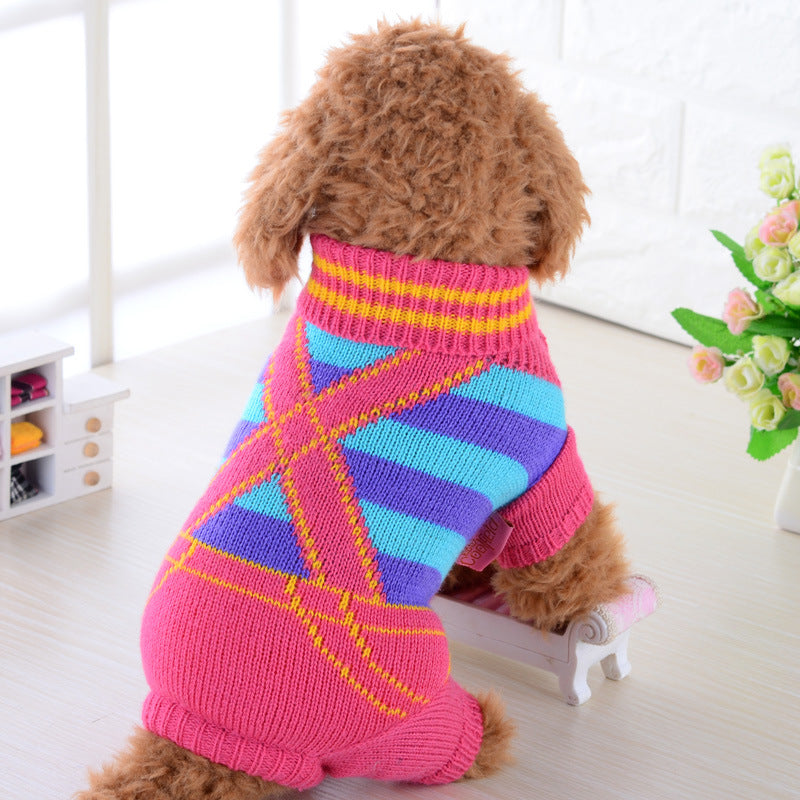 pink striped dog sweater bedroom