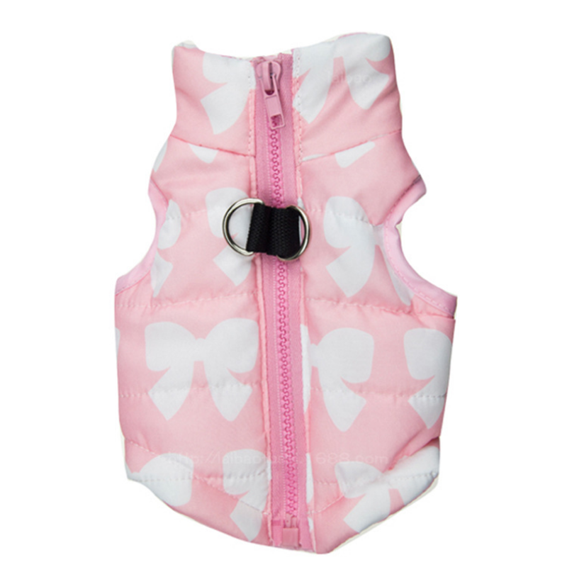 pink bow patterned winter dog vest