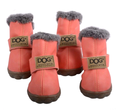 pink fluffy winter dog boots