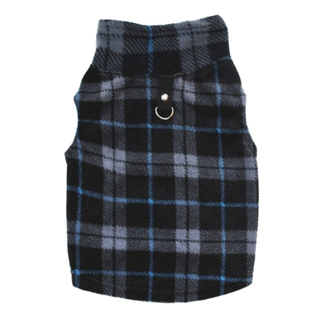 plaid blue polar dog fleece white background