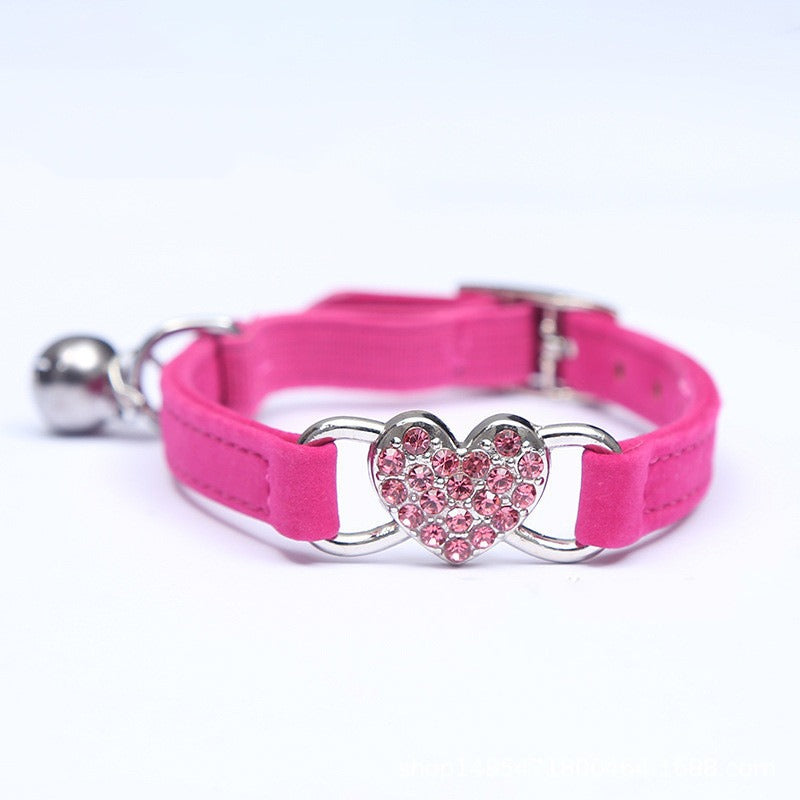 purple pet collar heart charm bell