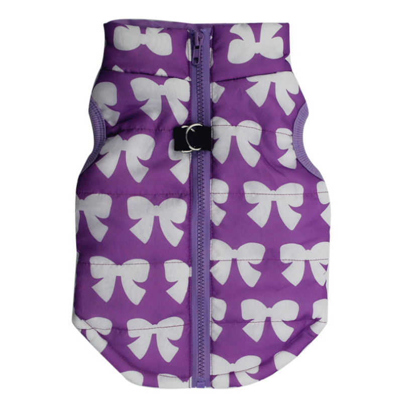 purple bow patterned winter dog vest