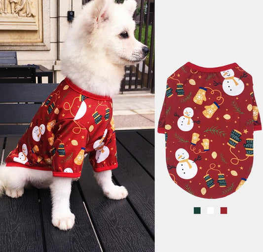 small white dog red snowman christmas sweater