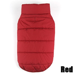 red puffy winter dog vest