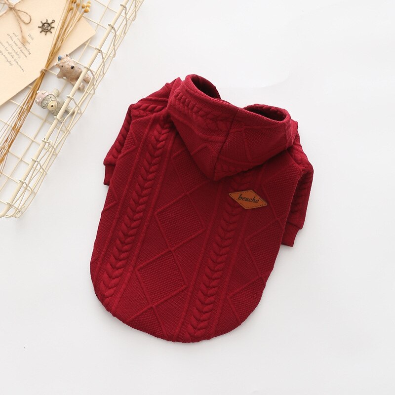 red hooded dog cardigan sweater