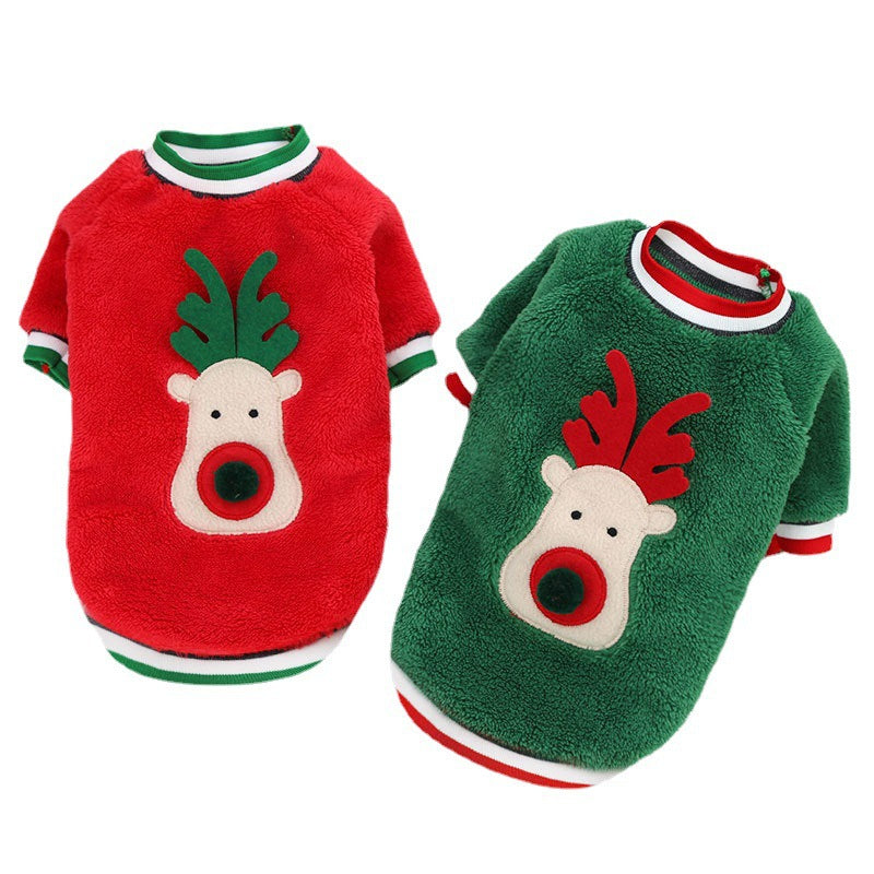 two dog sweaters red green reindeer design