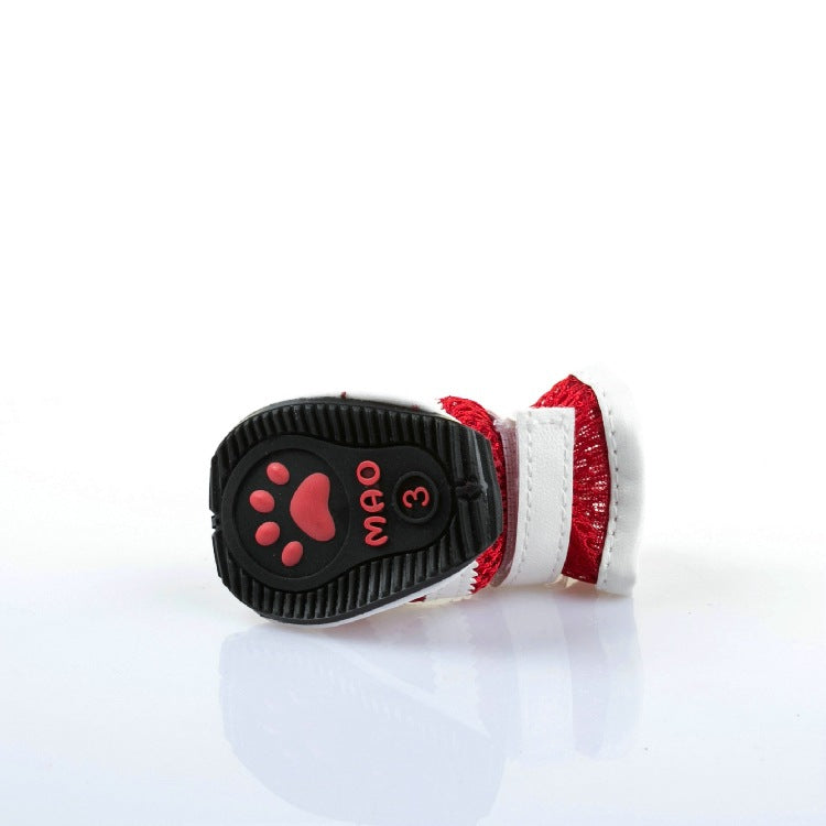 bottom red white dog shoe paw print tread