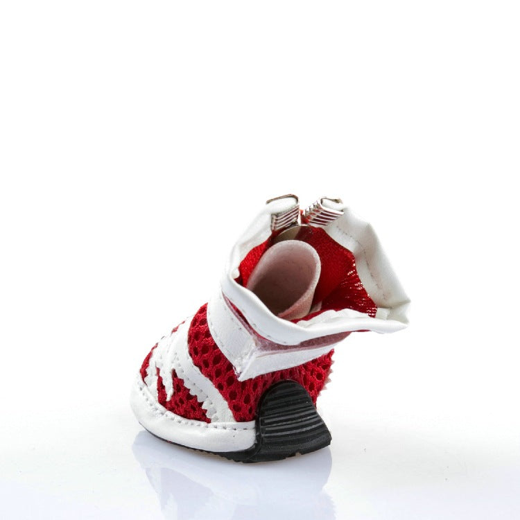 red white stripe zipper dog shoe backview