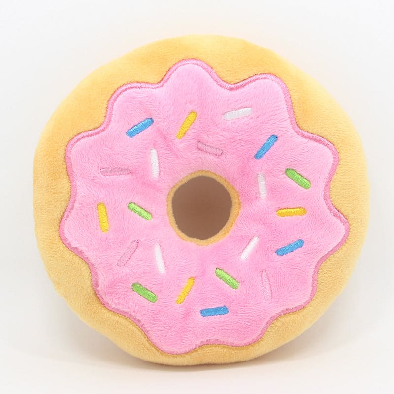 pink frosted sprinkled doughnut dog toy