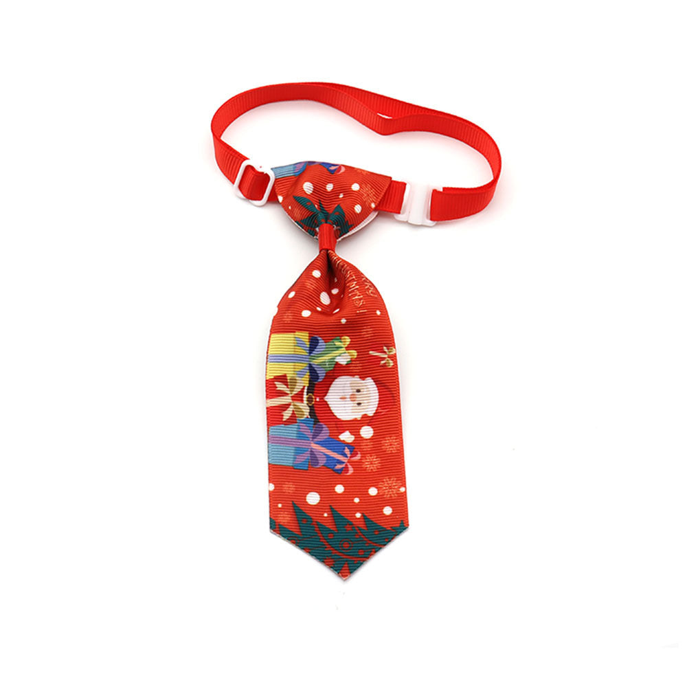 santa and presents on pet necktie red laying on white background