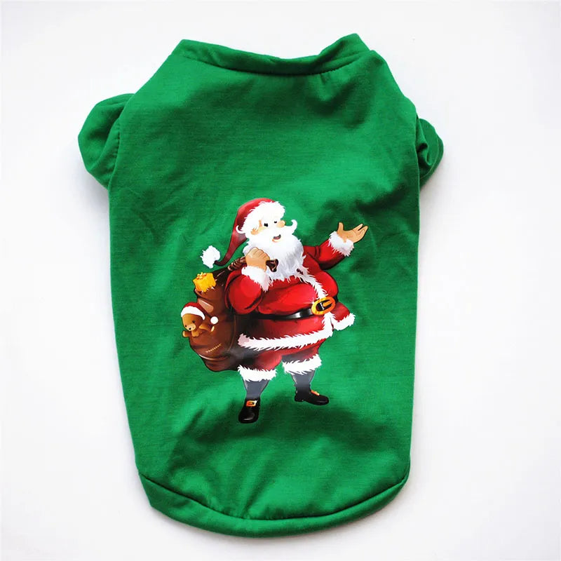 santa sack printed green dog sweater white background