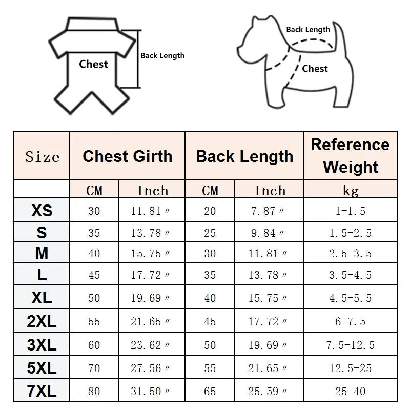 santa suit dog sizing chart