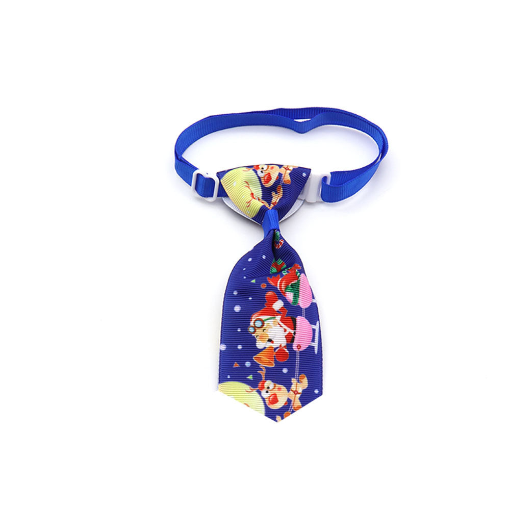 blue santa sleigh patterned pet neck tie white background