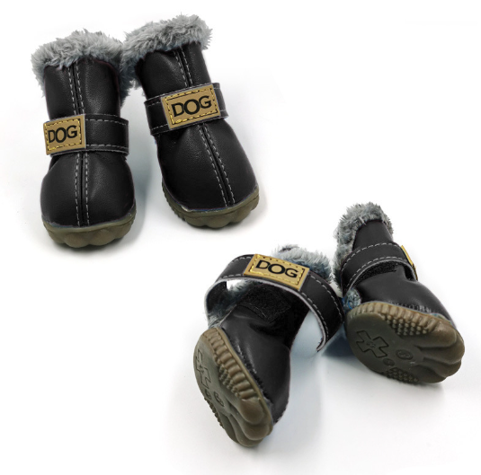 black furry winter dog boots