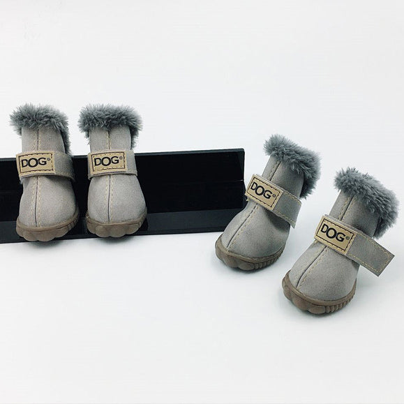 set silver fluffy winter dog boots