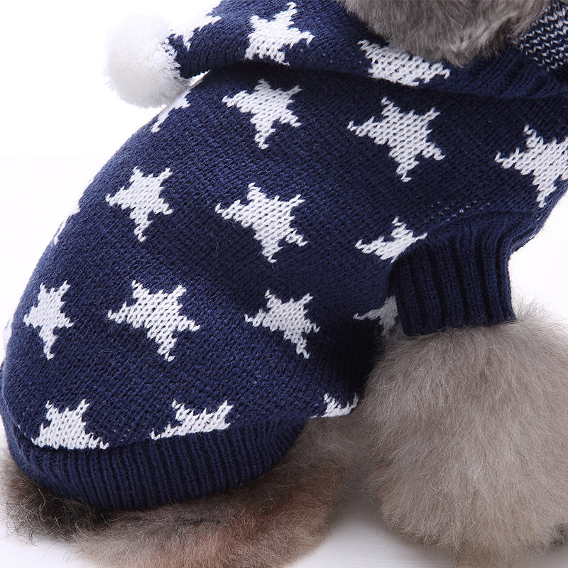 blue dog sweater closeup white stars