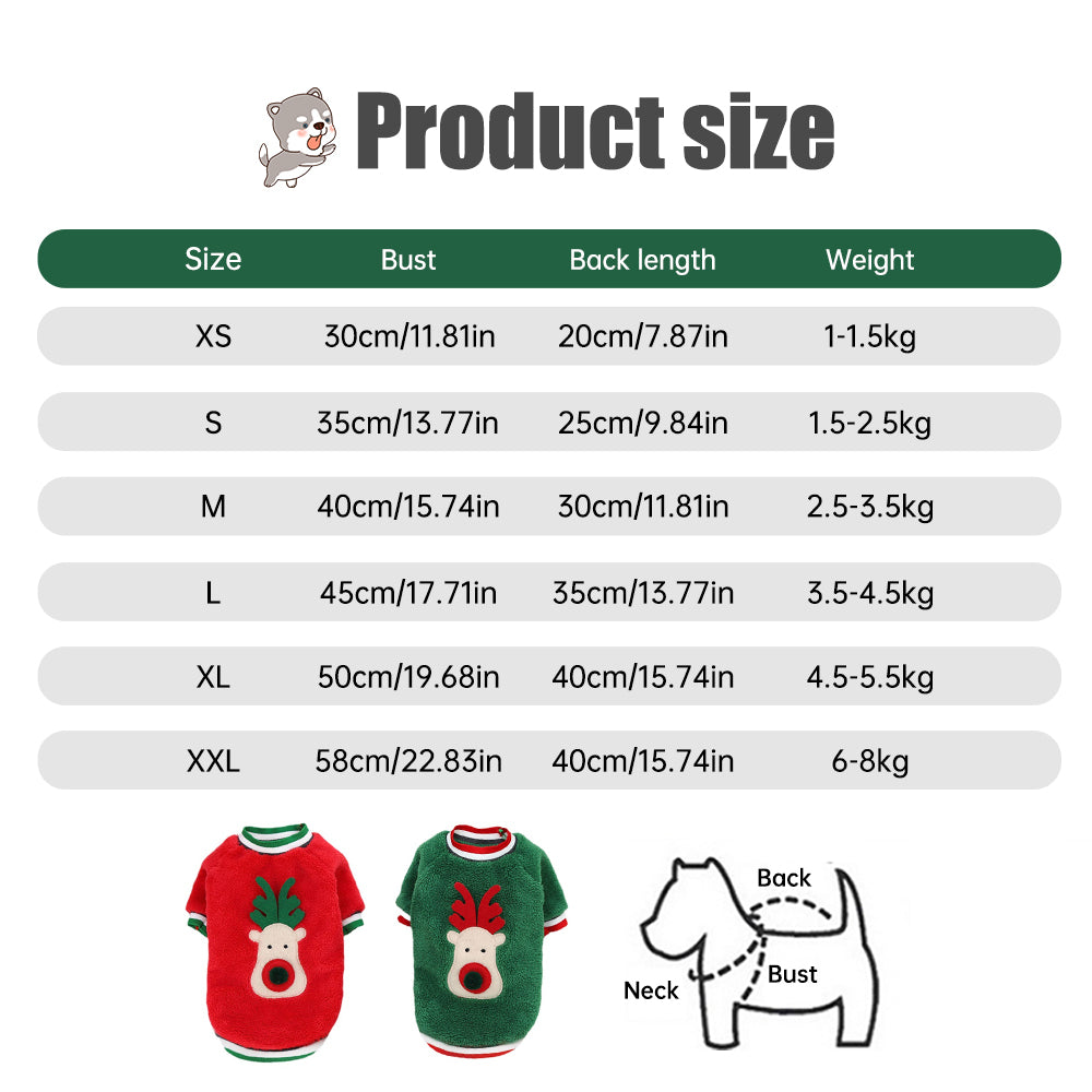 sizing chart reindeer dog sweater