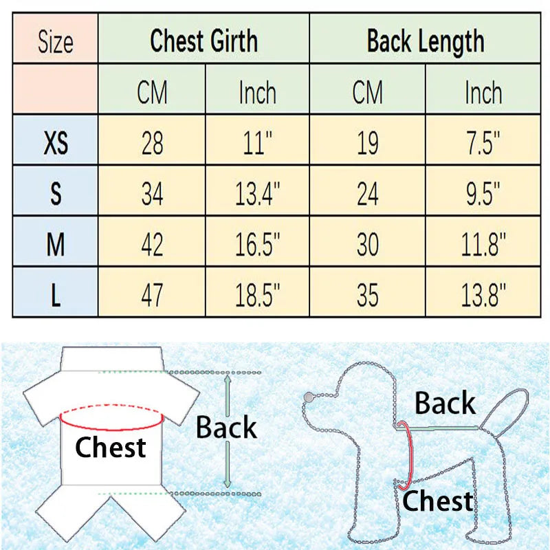 christmas dog clothes sizing chart