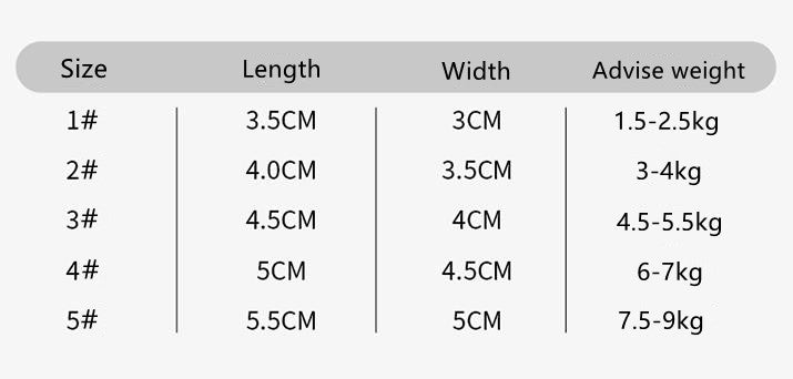 sizing chart for dog shoes with size length width and weight