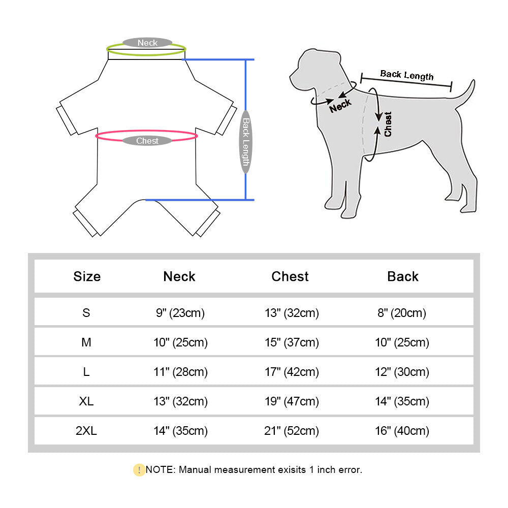 dadagon dog sweater sizing chart