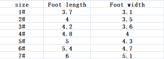 sizing chart for dog winter boots measuring in foot length and width