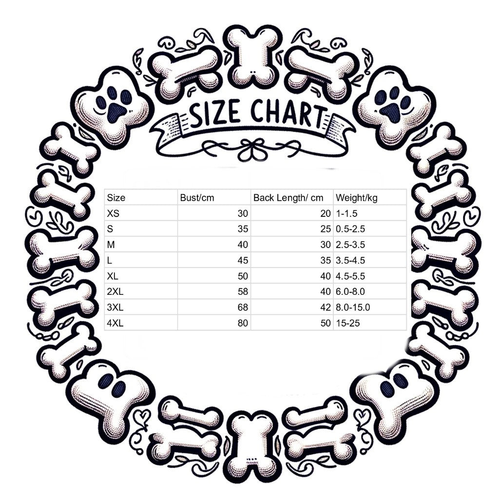 sizing chart for spring plaid dog shirts