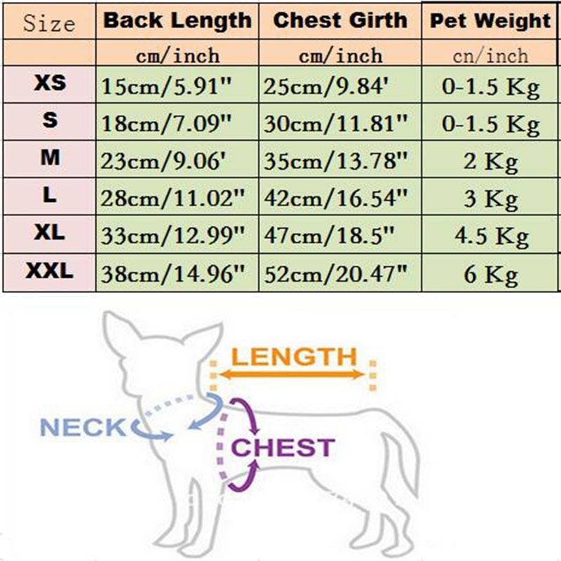 sizing chart winter dog sweaters