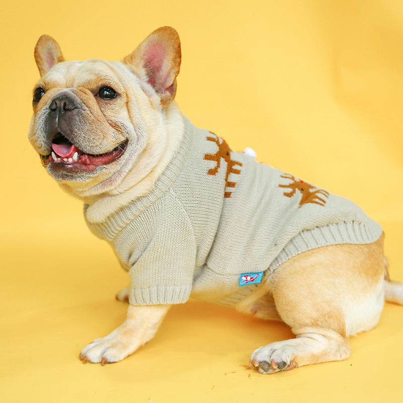 small dog beige festive sweater