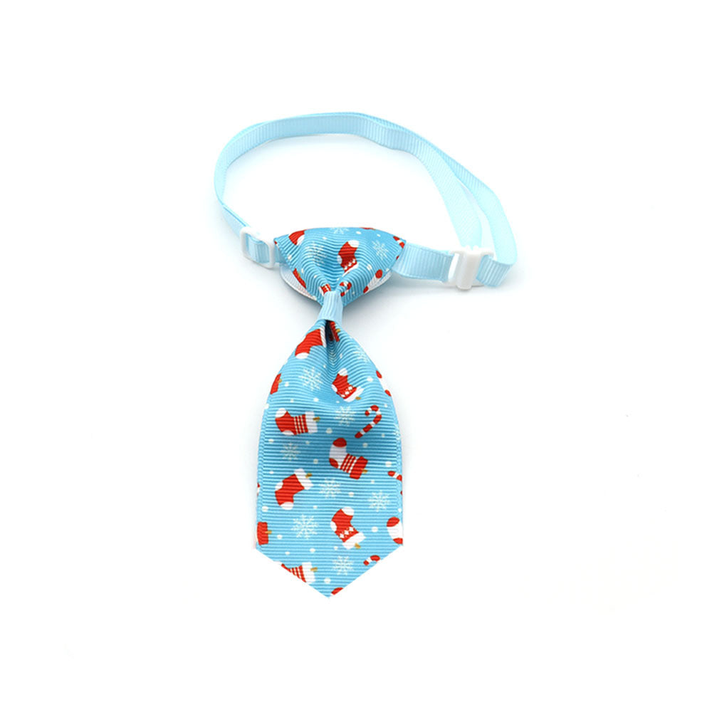 snowing stocking patterned blue pet neck tie white background