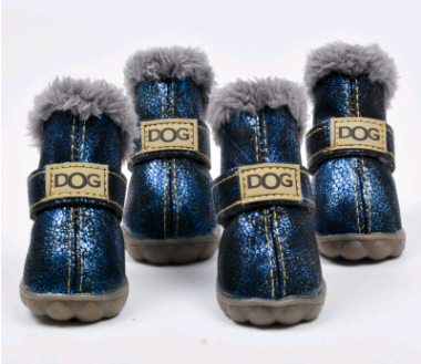 sparkly blue fluffy winter dog boots